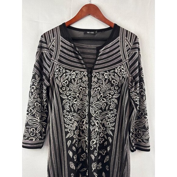 Nic + Zoe Womens Black & White Embroidered Cardigan Tunic - Picture 1 of 6